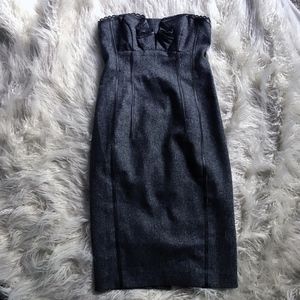 Bebe Tweed & Leather Trimmed Body Con Dress
